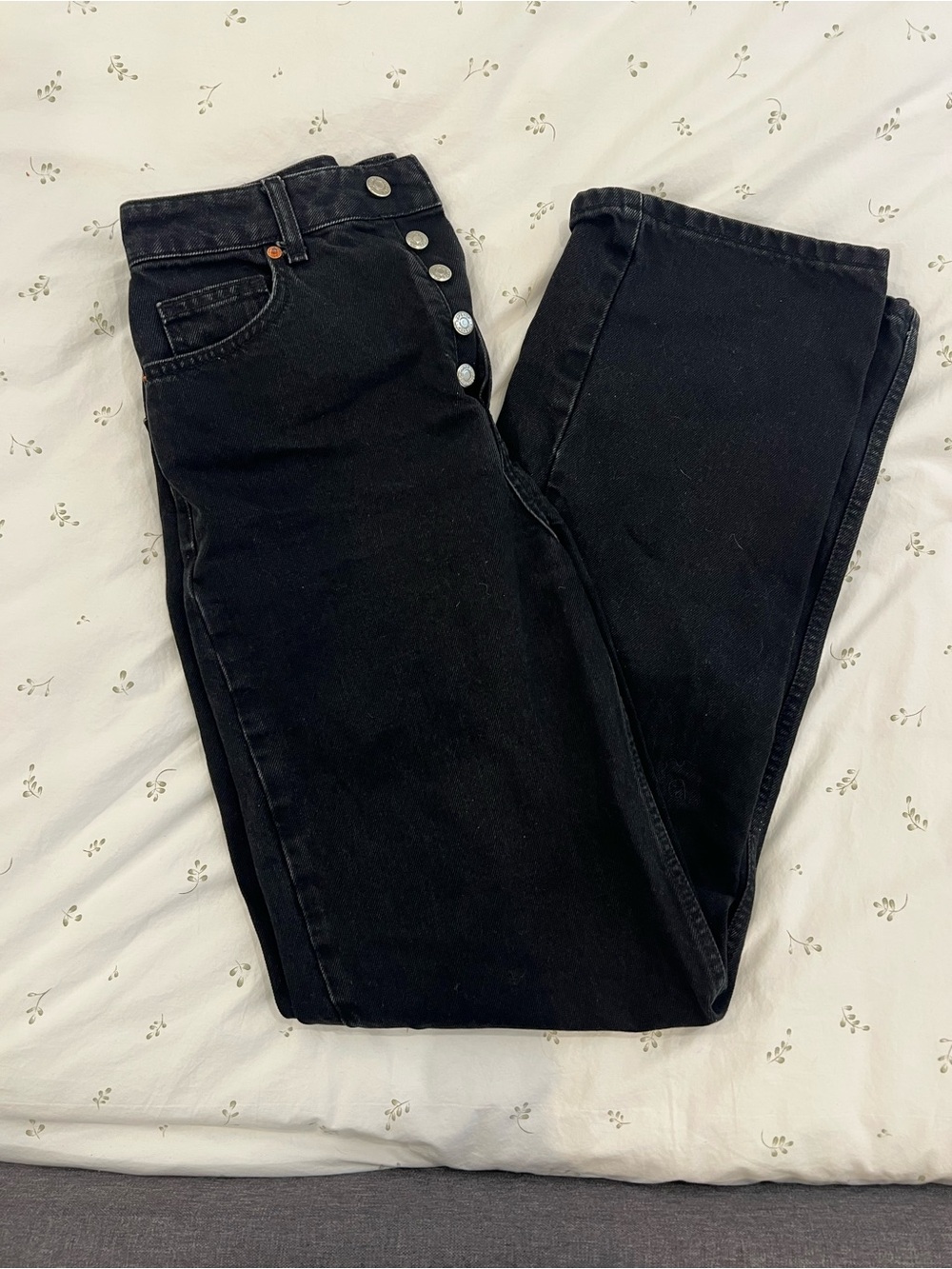 Topshop Black High-Rise Button-Fly Jeans